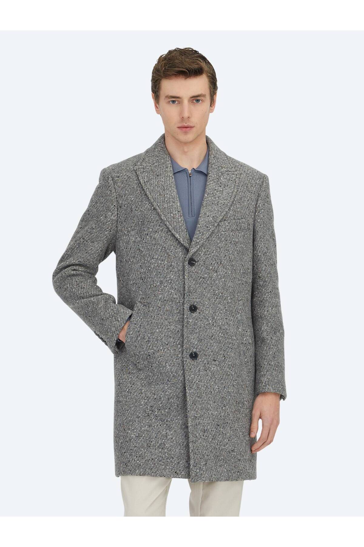 Kip  Vizon Regular Fit Kelebek Yaka Klasik Dokuma Palto - Görsel 2
