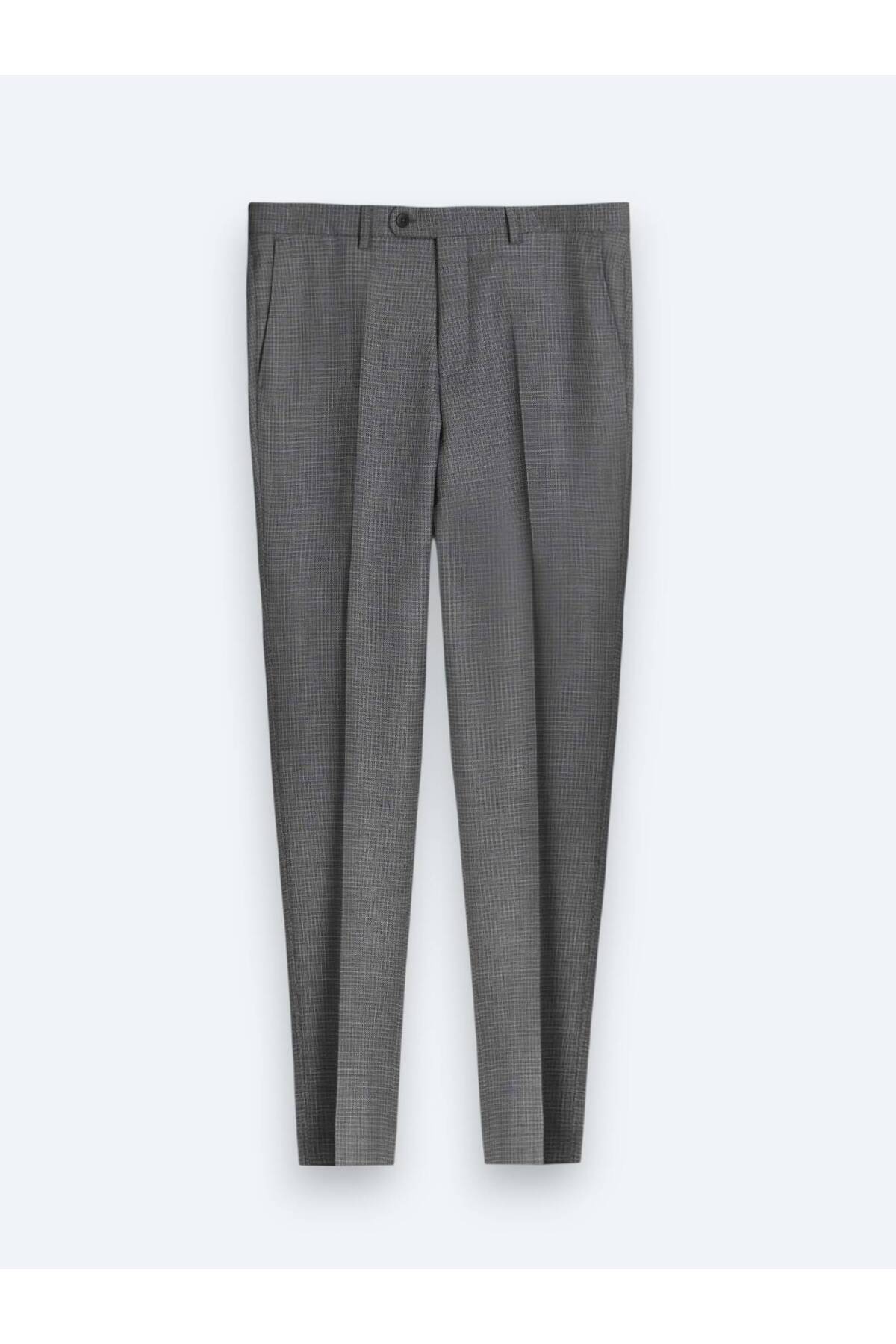 Kip Gri Çizgili Modern Fit %100 Yün Takım Elbise görsel 7