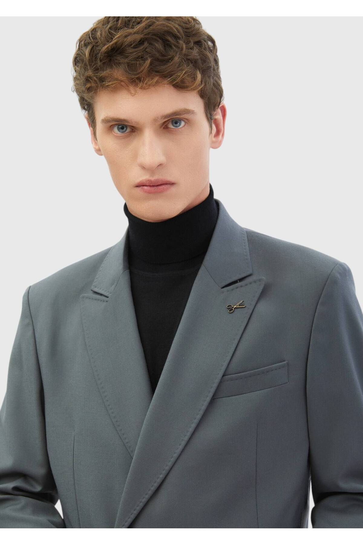 Ramsey Koyu Gri Çizgili Oversize Fit %100 Yün Takım Elbise görsel 4