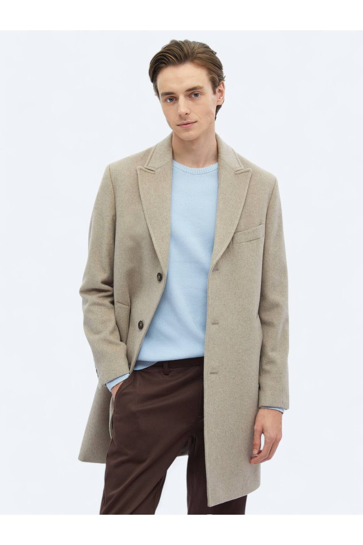 Kip  Vizon Regular Fit Kruvaze Yaka Klasik Dokuma Palto - Görsel 3