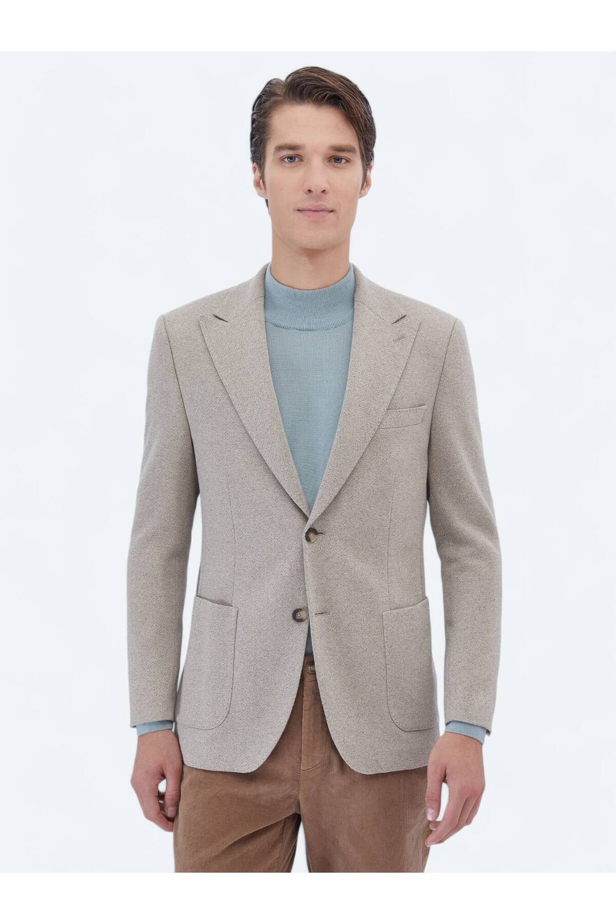 Bej Desenli Modern Fit Pamuk Karışımlı Örme Takım Elbise — بژ 10151072-550 — تصویر 3 از 6