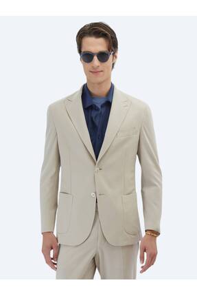 Kip Bej Düz Modern Fit %100 Pamuk Örme Takım Elbise