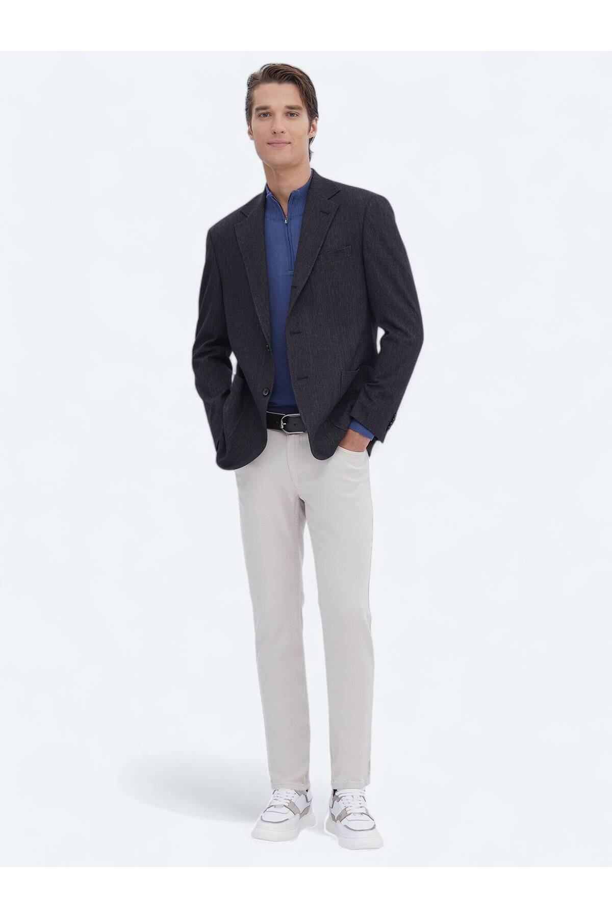 Kip Siyah Düz Modern Fit Pamuk Karışımlı Takım Elbise görsel 3
