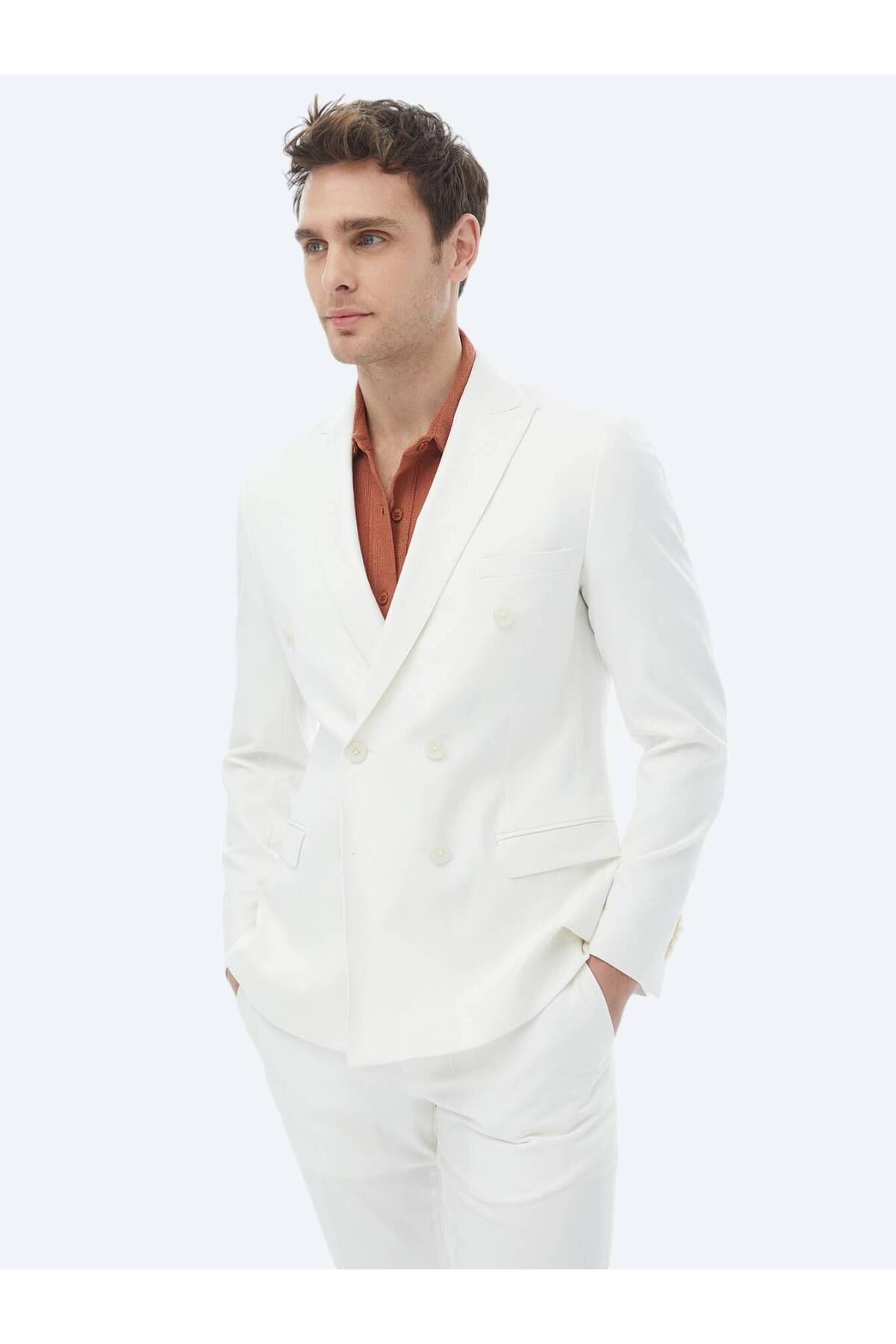 Kip Ekru Düz Slim Fit Takım Elbise görsel 7