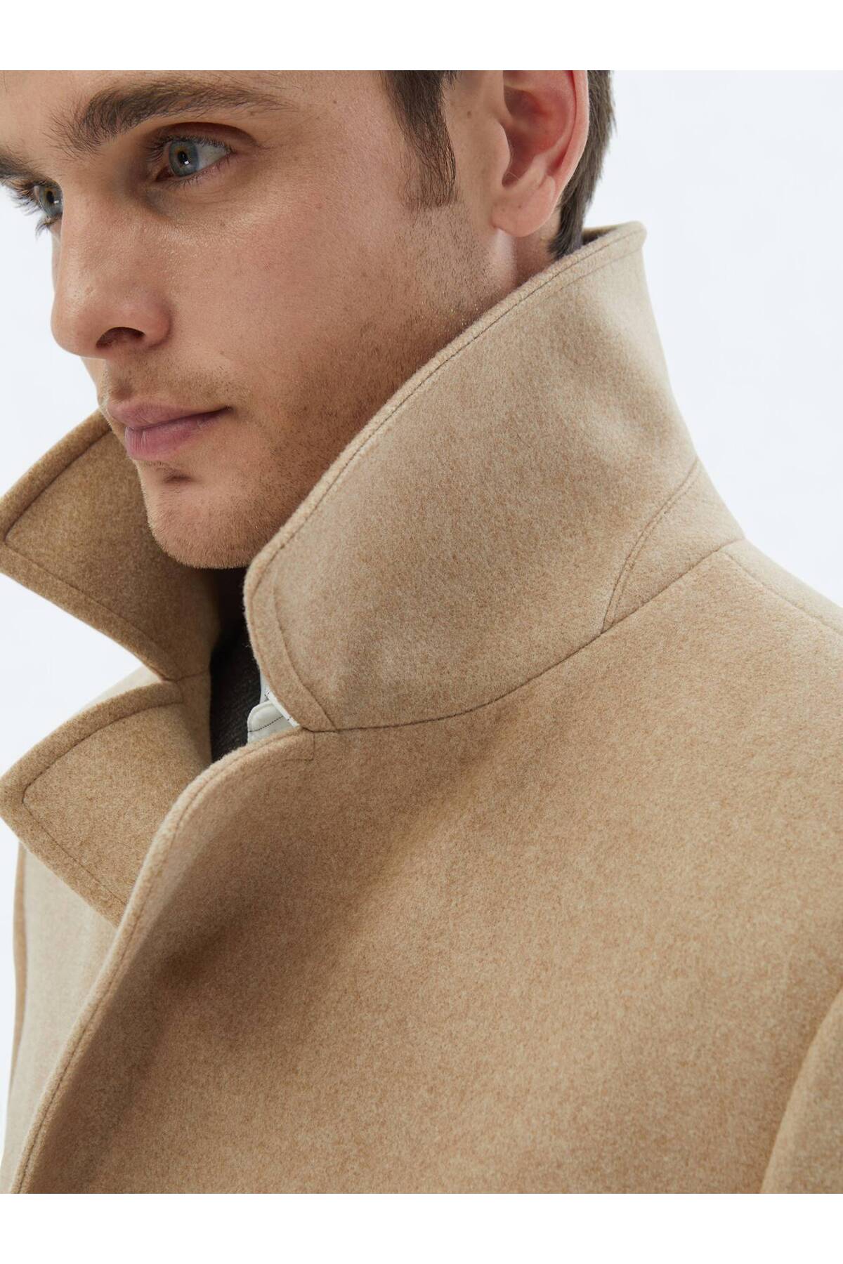 Kip  Deve Tüyü Regular Fit Kruvaze Yaka Casual Örme Kaban - Görsel 6