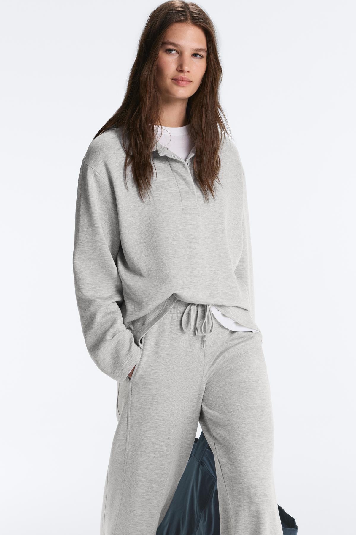 Oysho  Melanj pikeli uzun kollu polo t-shirt - Görsel 4