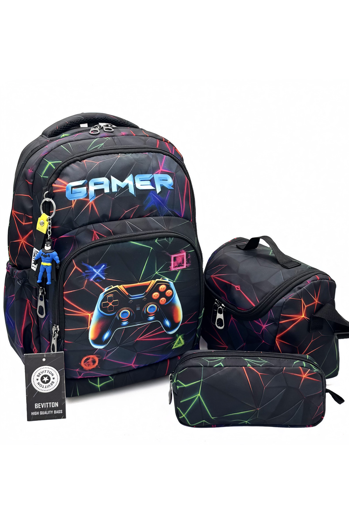 Black First School Bag 3-Piece Set Boys Primary School Bag Character Pattern