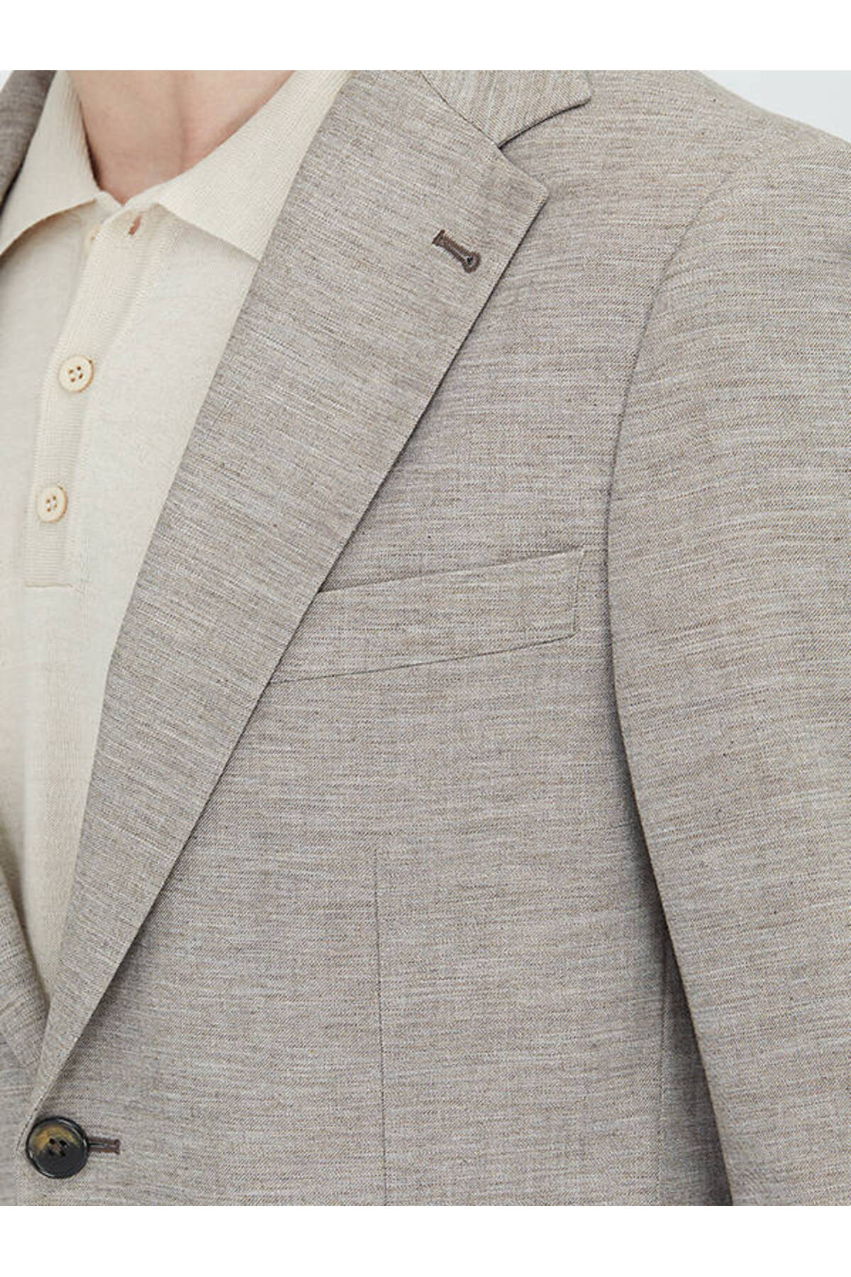 Kip  Koyu Kahve Desenli Modern Fit Yün Karışımlı Ceket - Görsel 3