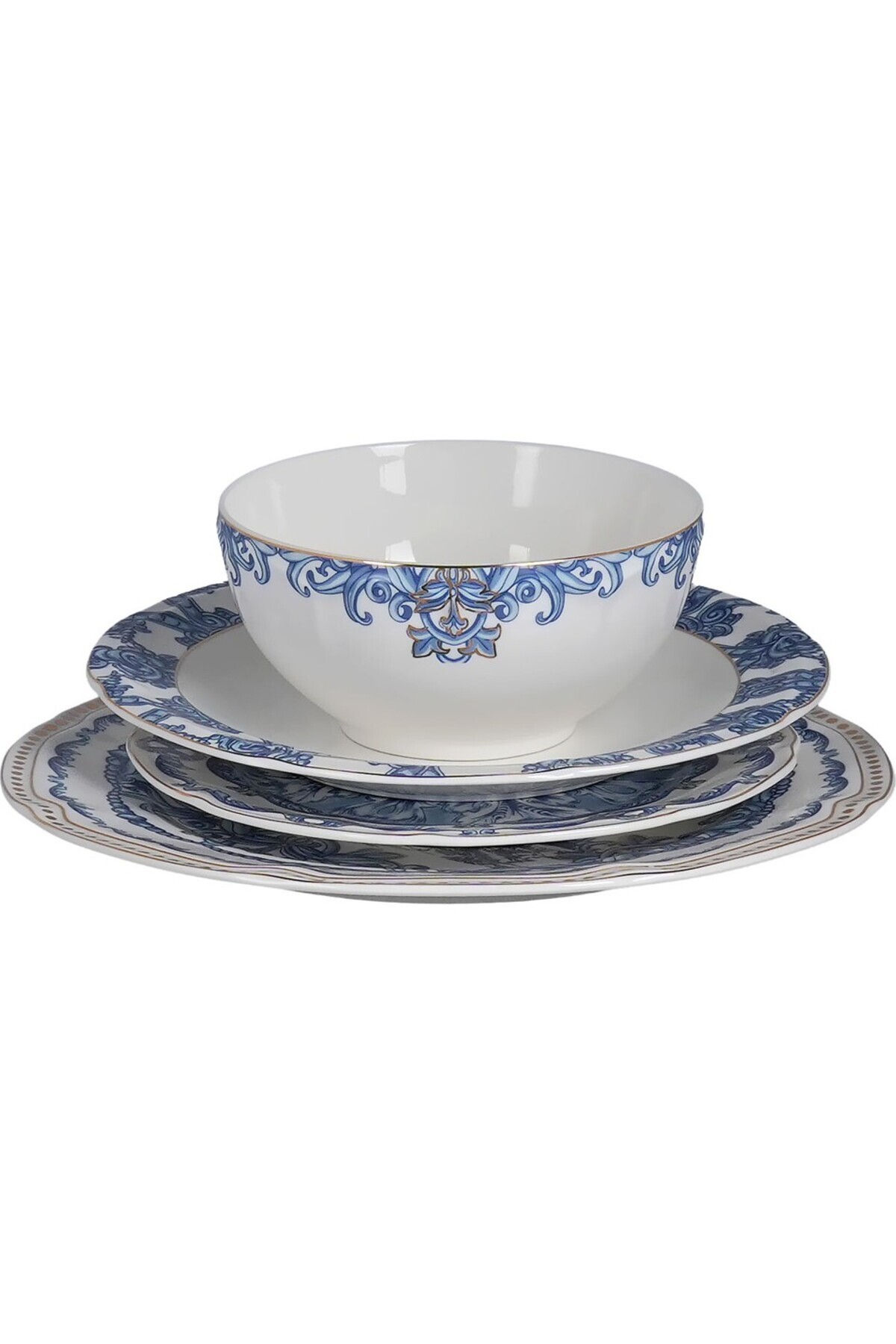 Lucky Art Florance Mavi&Beyaz Desenli New Bone China Porselen 24 parça Yemek Takımı