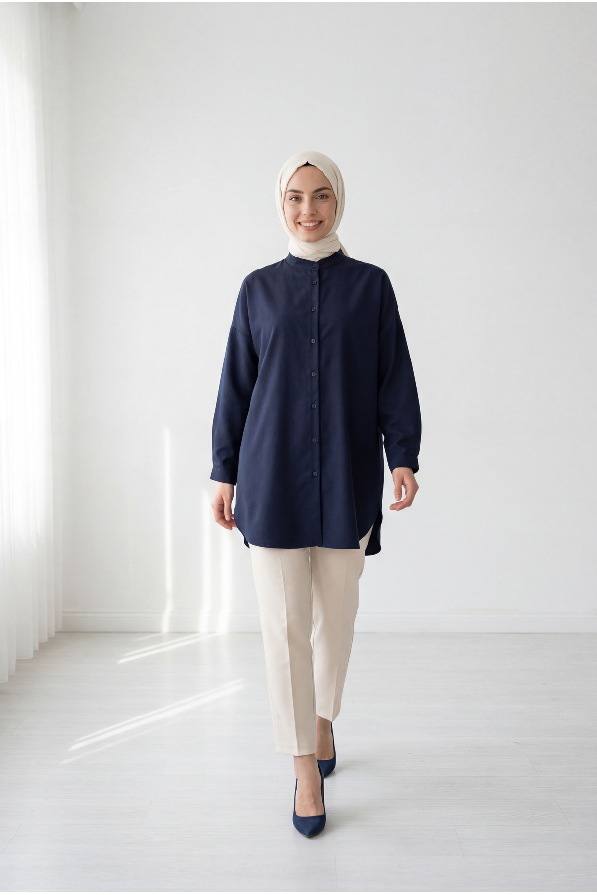 Halide Hakim Collar Basic Shirt-EU3201 Navy