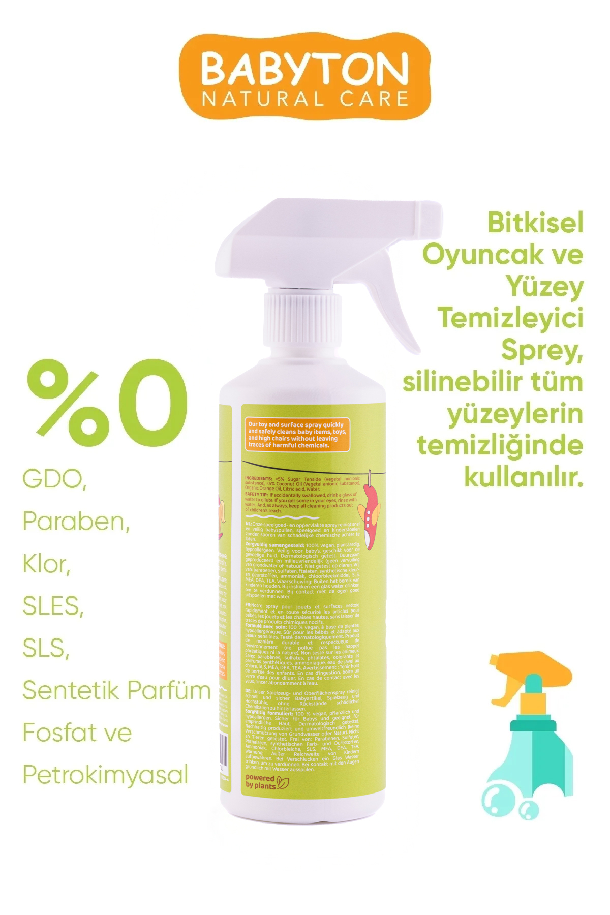 BABYTON Doğal Oyuncak Ve Mama Sandalyesi Temizleyici Sprey 500 ml fotoğrafı 2 (önizleme)