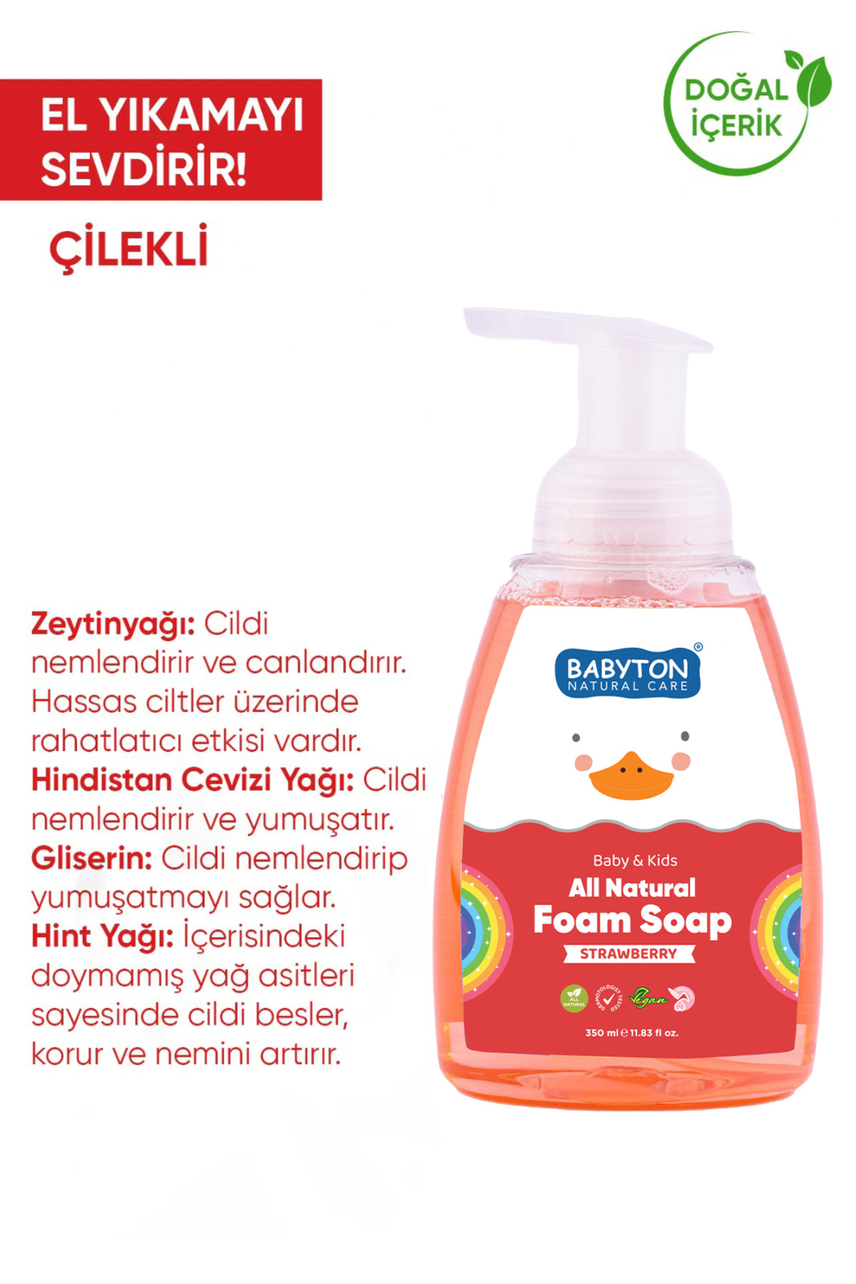 BABYTON Doğal Çilek Köpük Sabun 2'li Set 350 ml fotoğrafı 3 (önizleme)