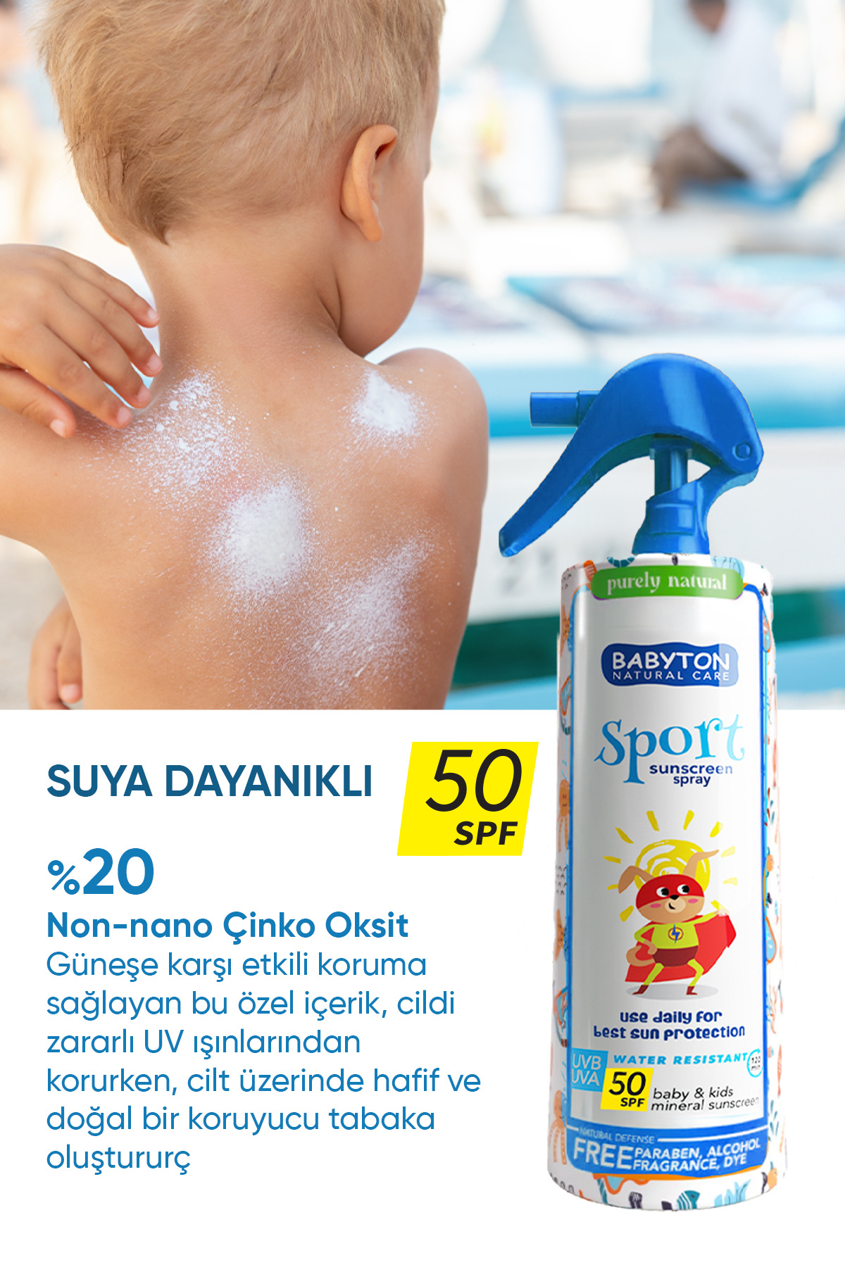 BABYTON Doğal Suya Dayanıklı Güneş Koruyucu Sprey 50 SPF 200 ml fotoğrafı 2 (önizleme)