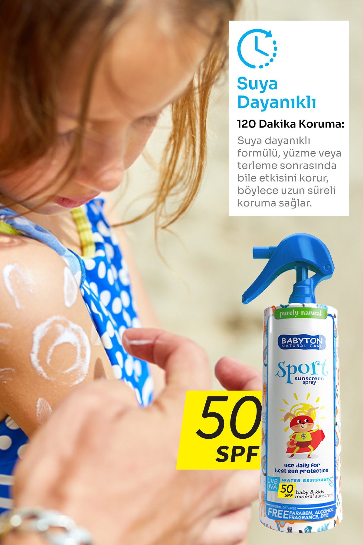 BABYTON Doğal Suya Dayanıklı Güneş Koruyucu Sprey 50 SPF 200 ml fotoğrafı 3 (önizleme)