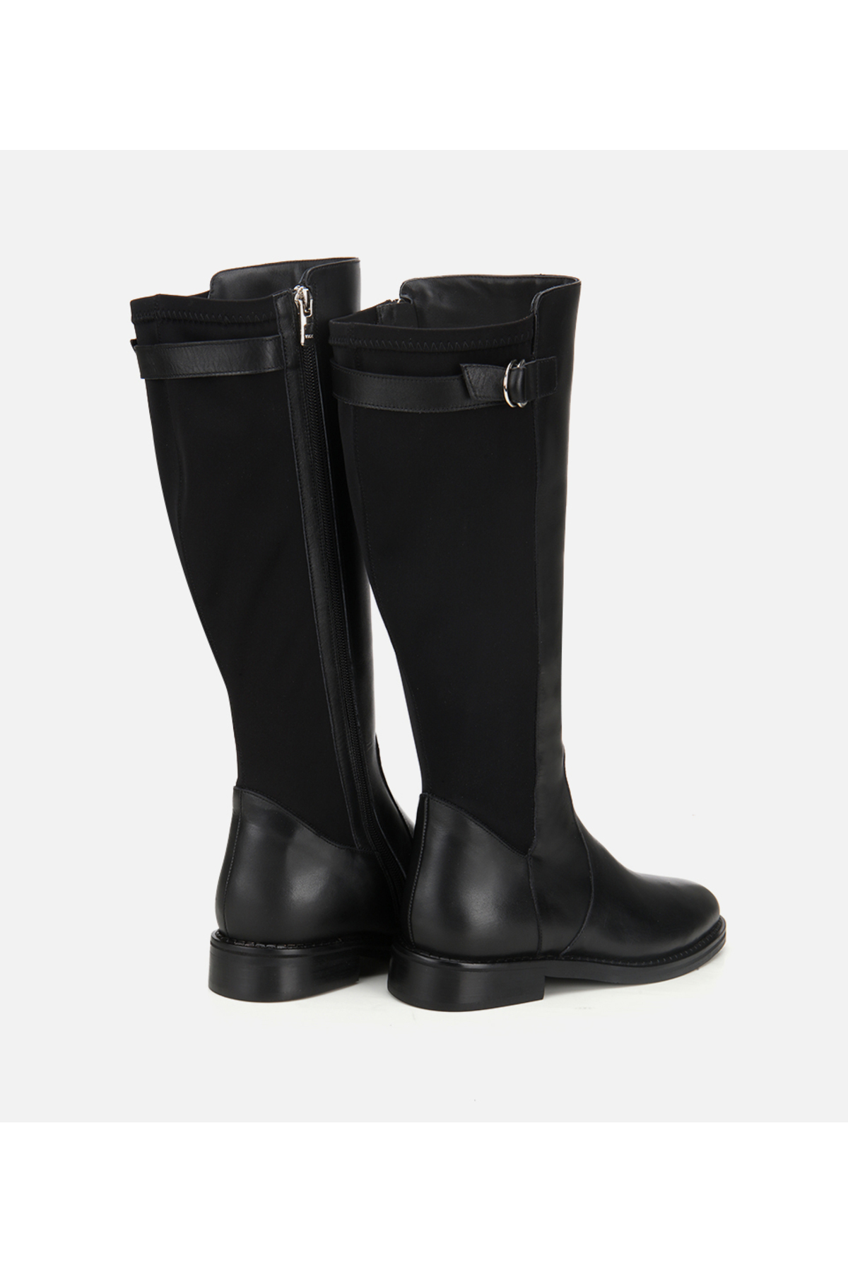 Hotiç  Kadın Deri Siyah Tokalı Streç Detaylı Düz Çizme - Görsel 4