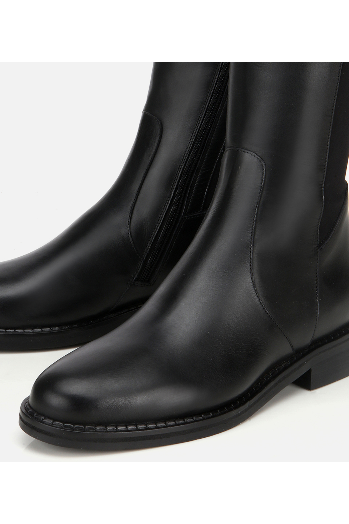 Hotiç  Kadın Deri Siyah Tokalı Streç Detaylı Düz Çizme - Görsel 3