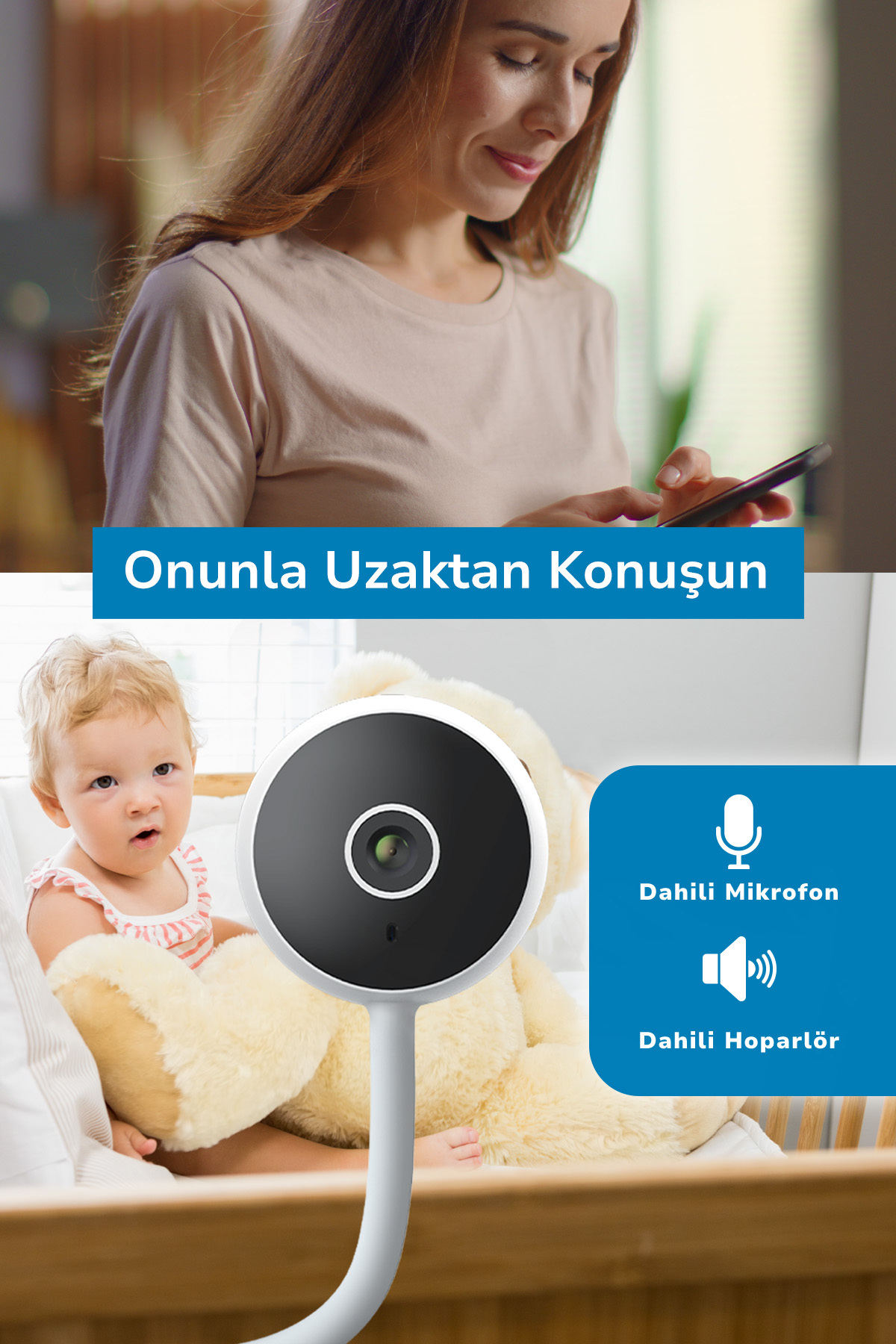 Hybrone Flex Akıllı WiFi Bebek Kamerası – Ağlama Algılama, Ninni Çalma, Gece Görüşlü, Sıcaklık ve Nem Ölçümü fotoğrafı 4 (önizleme)