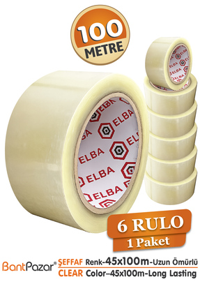 BantPazar 45x100 ELBA 6 Adet Koli Bandı Şeffaf | Hotmelt Güçlü Yapışkanlı Amb...