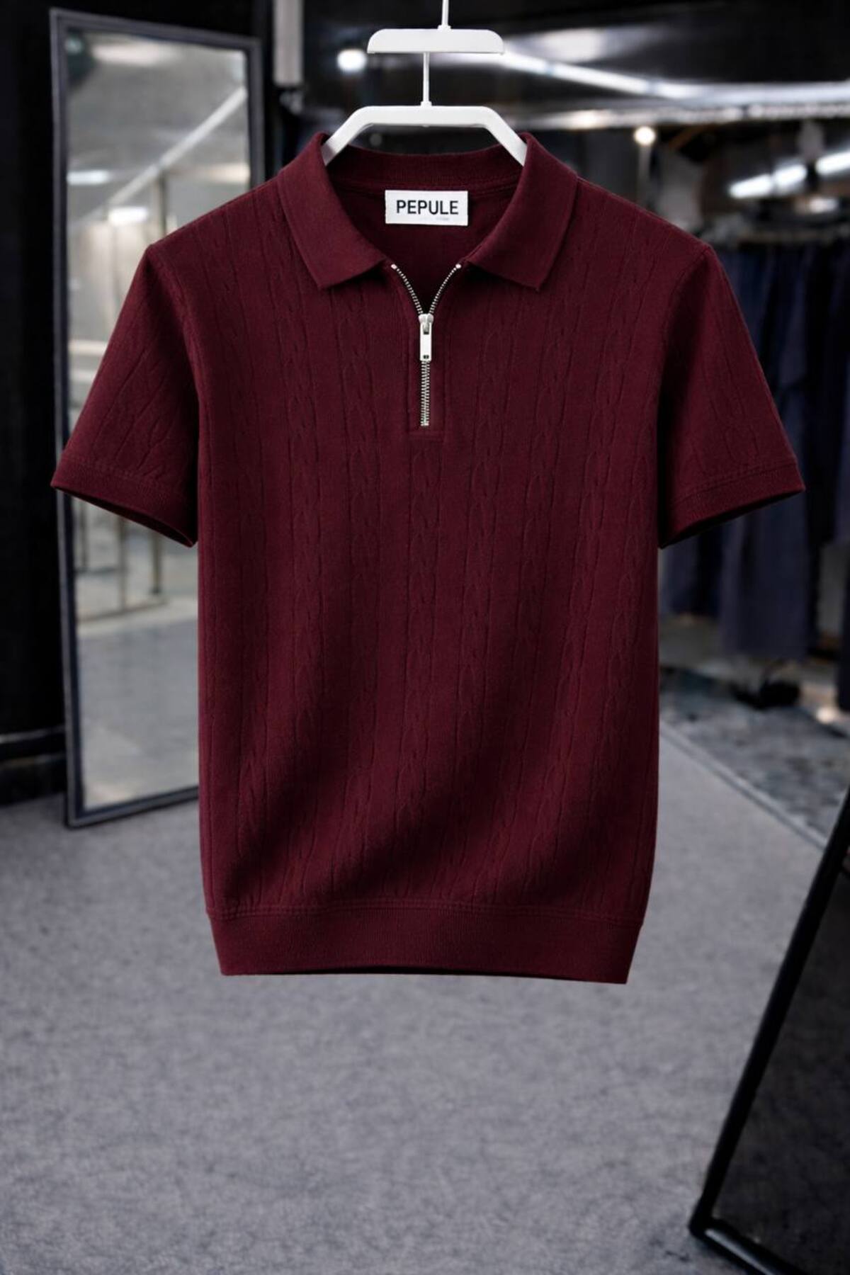 Men's Polo Neck Knit Pattern Knitwear Regular Cotton Multicolor T-shirt