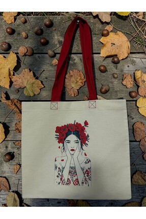 diğerr1 Gabardin Bez Çanta Kırmızı Kulp 40x35cm