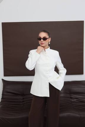 lidyasara Kadın Mandarin Yaka Düğme Detaylı Ceket