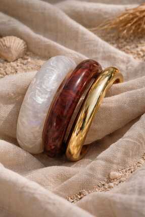 Mope Accessories Şık & Modern 3’lü Bangle Bileklik Seti – Parlak Gold, Bordo ...