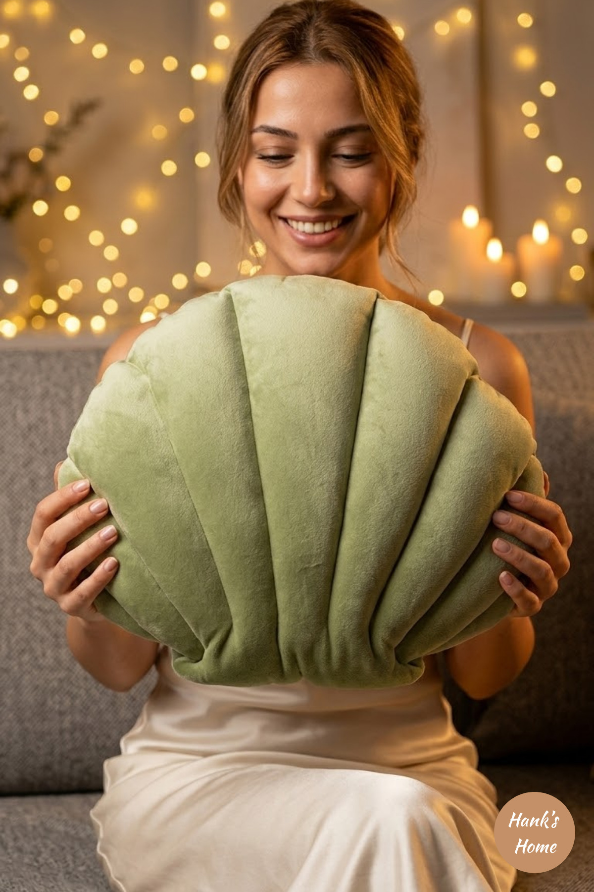 Mussel Model Pillow Pistachio Green Color Handmade Decorative Seashell Pillow 36x46 cm