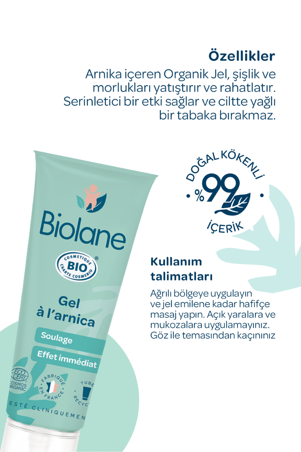 Biolane %99 Doğal İçerikli Morluk ve Çarpma Yatıştırıcı Rahatlatıcı Parfümsüz Organik Arnika Jel (20ml) fotoğrafı 3 (önizleme)