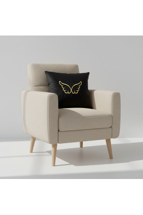 harmony factory Melek Kanatları Nakışlı Siyah Kadife Kırlent Kılıfı Angel Win...