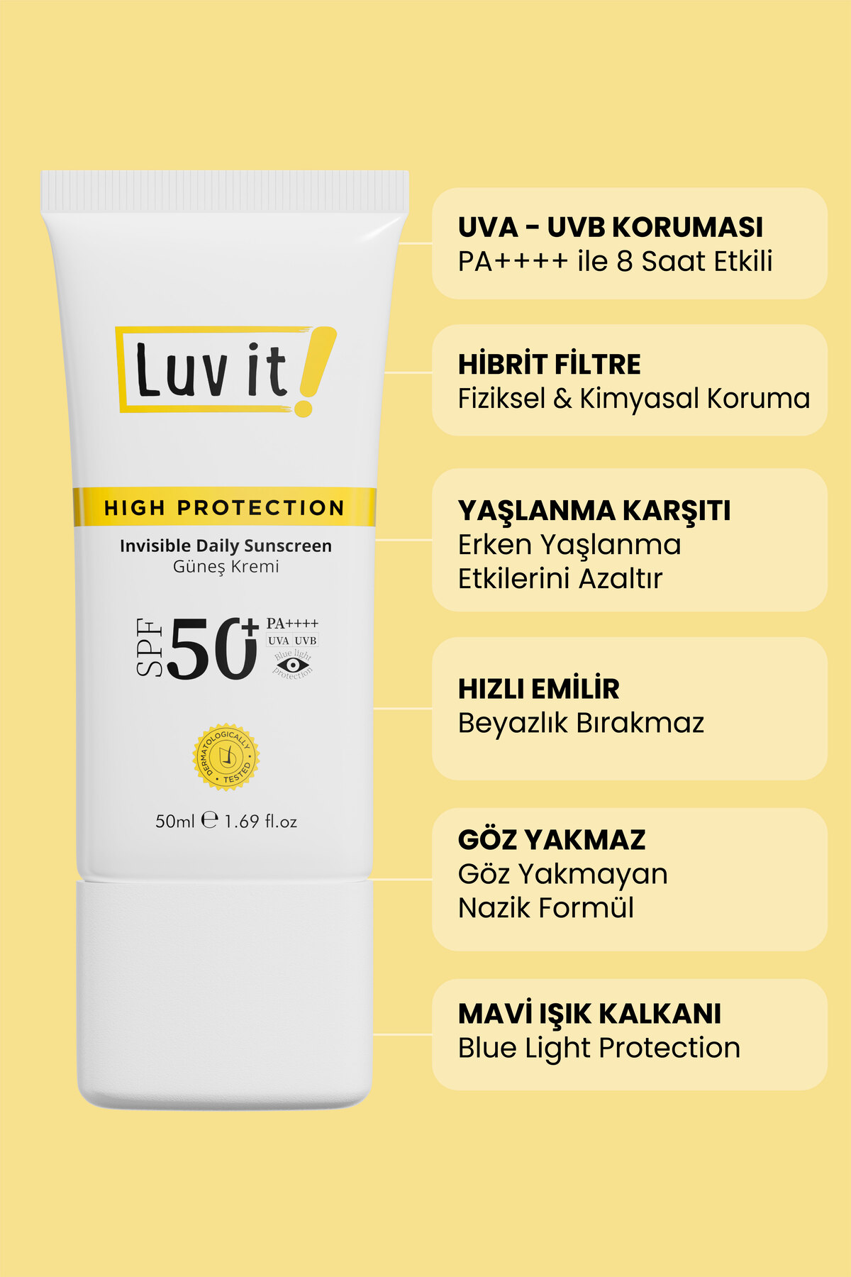 Güneş Kremi SPF50+ PA++++ Geniş Bant Yüksek Korumalı Leke Karşıtı UVA UVB 50 ml — L112 — تصویر 5 از 7