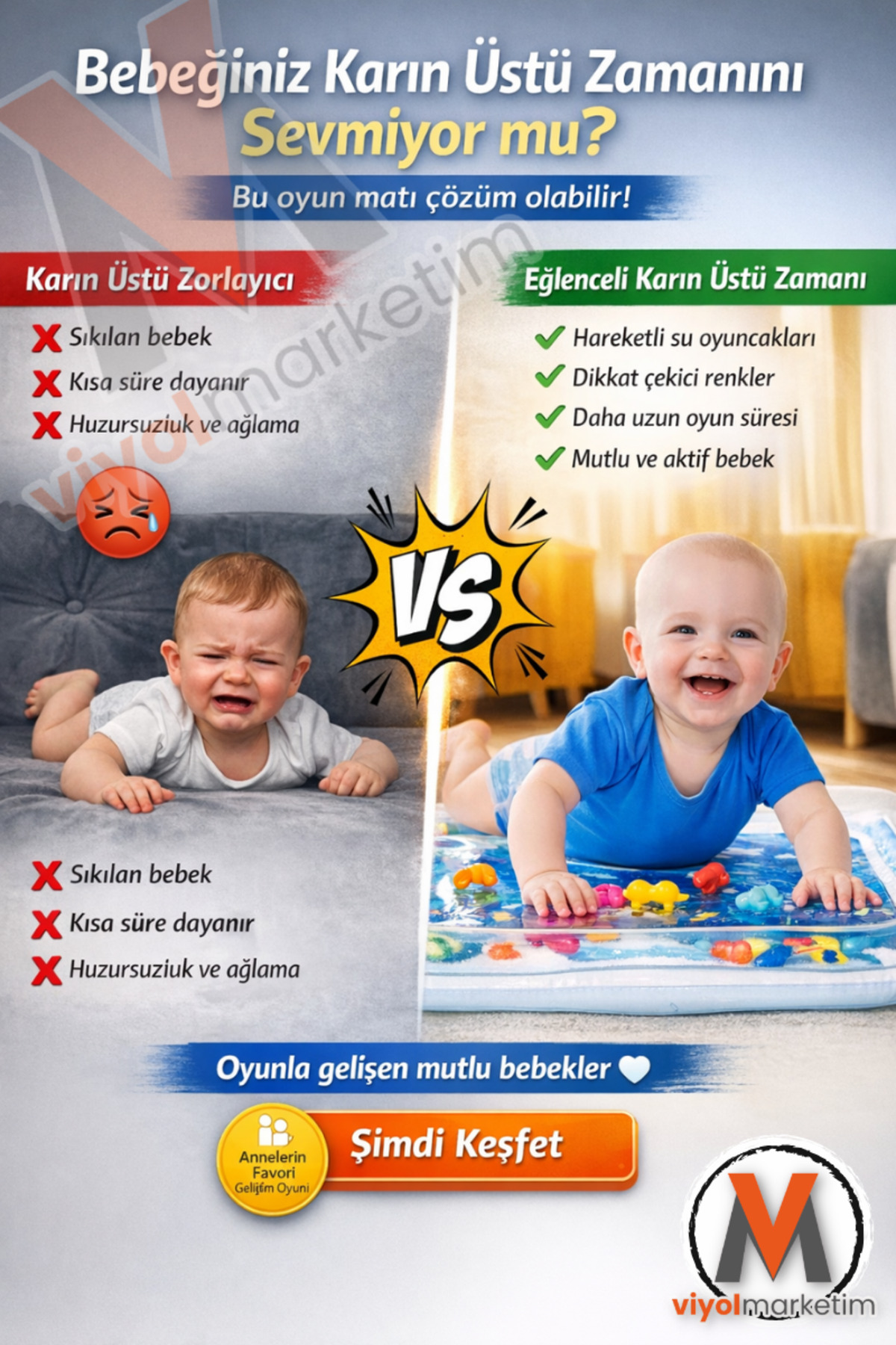 viyol marketim Bebek Su Oyun Matı – Tummy Time Gelişim Oyuncağı fotoğrafı 3 (önizleme)