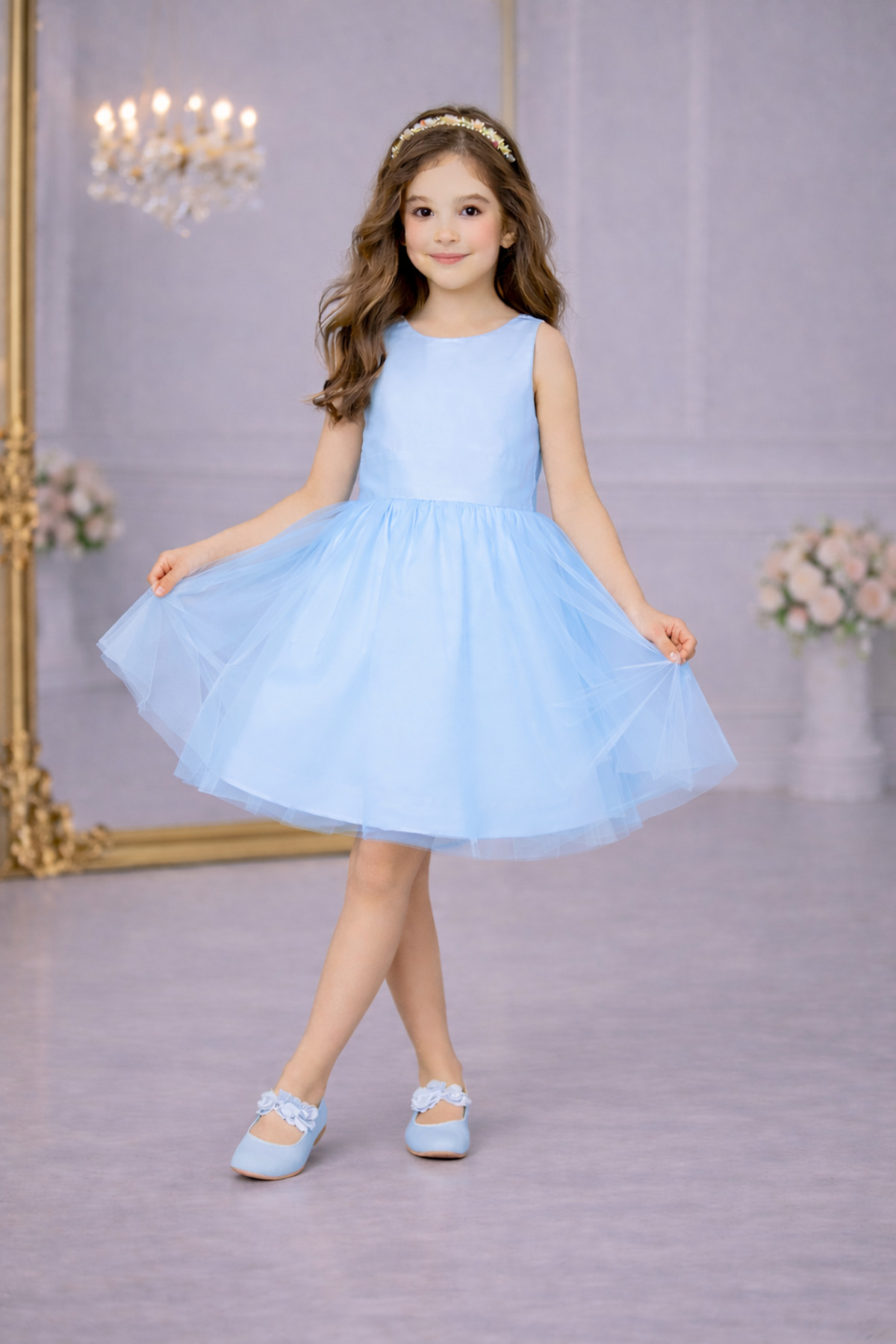 nsmkidslife Kız Çocuk  Bebe Mavisi Sade Şık Saten Mezuniyet Doğum Günü Elbise Çiçek Kız Elbise