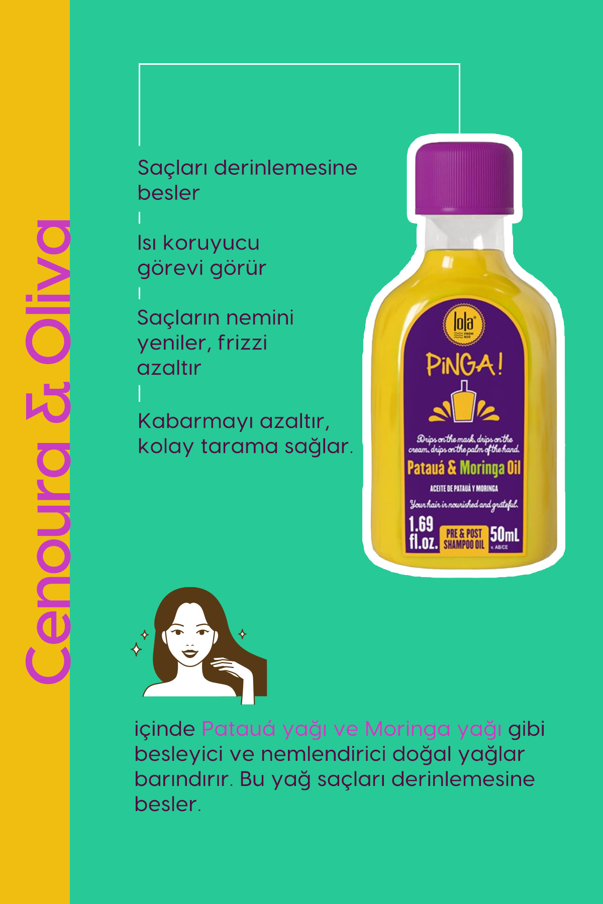 Pinga Pataua ve Moringa Saç Yağı, Derinlemesine Nemlendirir, Ekstra Parlak ve Yumuşak Saçlar 50 ml — 7899572810208 — تصویر 4 از 5