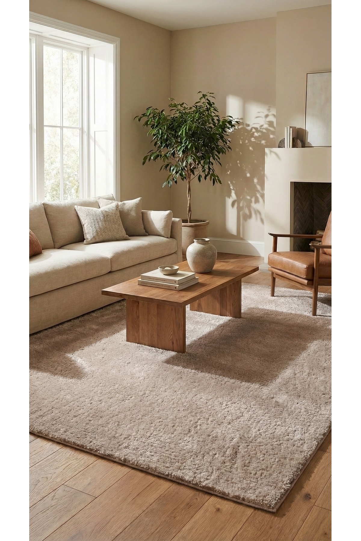 Yuma Beige Plush Carpet|Living Room -Kitchen-Entrance-Living Room-Soft-Anti-Slip Base-Washable–Modern