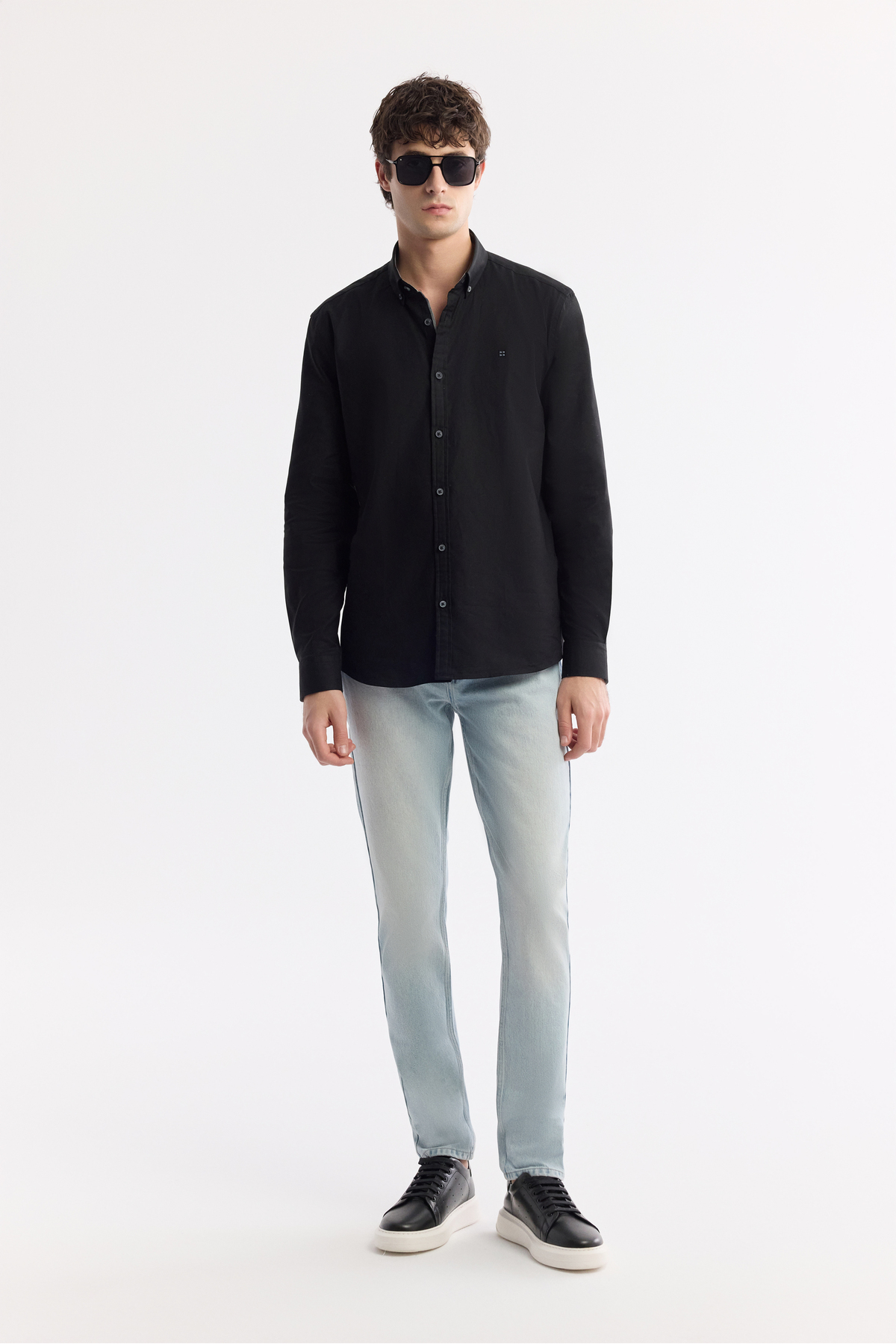 Avva  Erkek Siyah Düğmeli Yaka Hediye Kutulu %100 Pamuk Basic Regular Fit Gömlek B002034 - Görsel 8