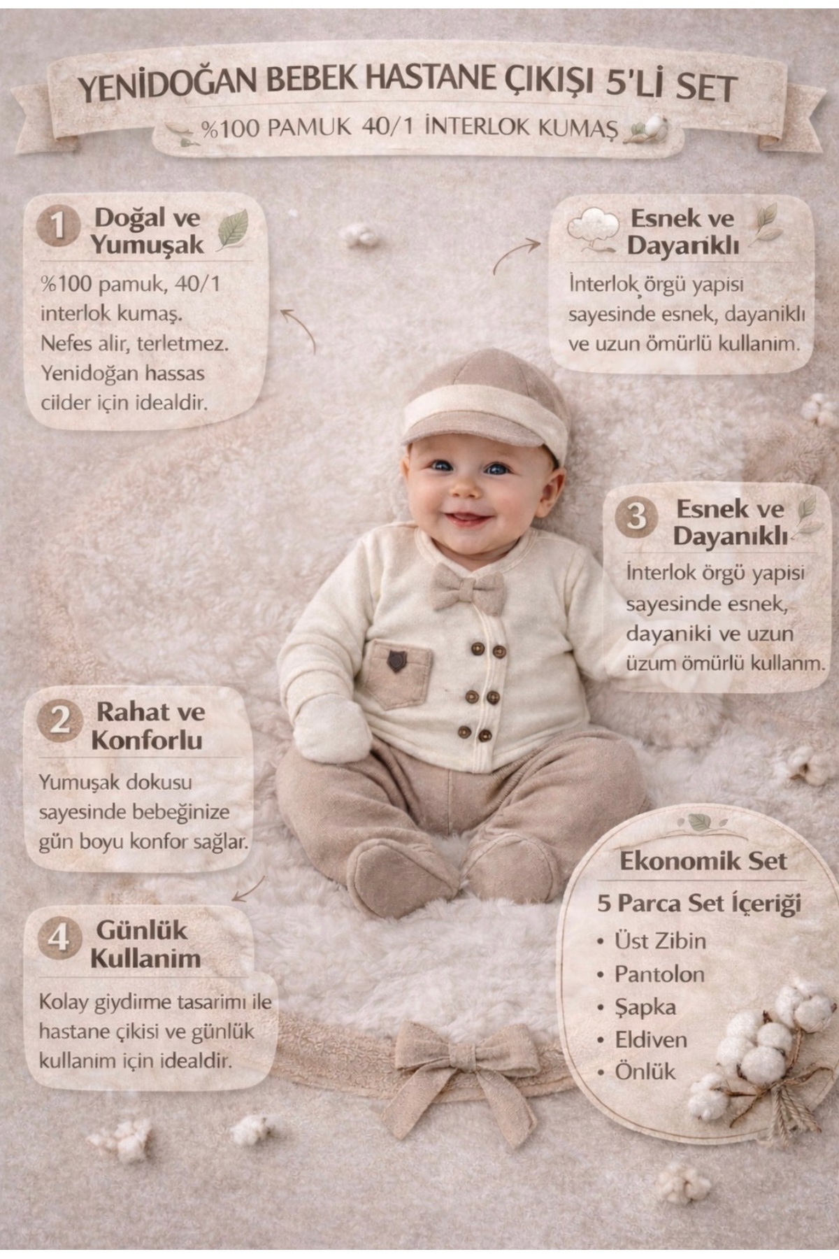 Pimadyo PAPYONLU ORGANİK BEŞLİ HASTANE CIKIŞI 100% PAMUK ERKEK fotoğrafı 2 (önizleme)