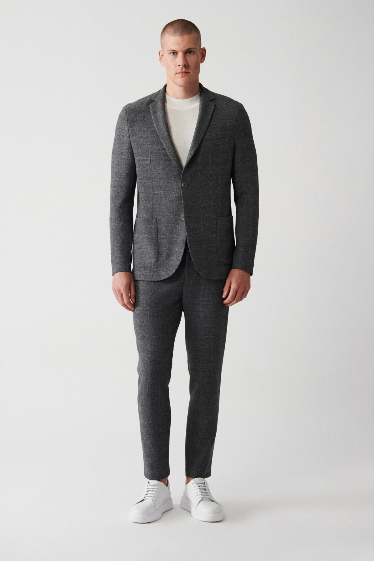 Avva  Erkek Gri Atarsız Mono Yaka Çift Yırtmaçlı Ceket A32Y4051 - Görsel 5