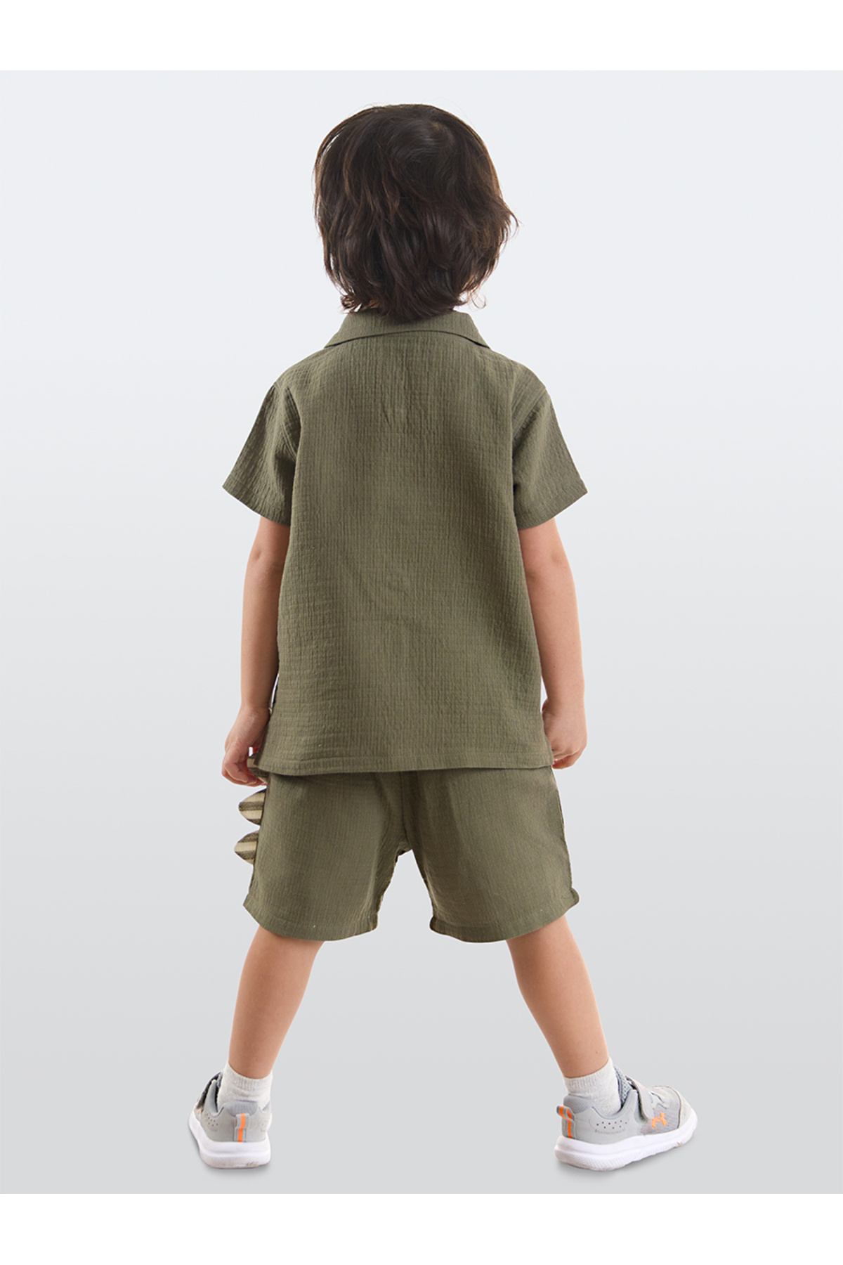 Denokids Dino Erkek Bebek Çocuk Yazlık Müslin Şort Gömlek Takım fotoğrafı 2 (önizleme)