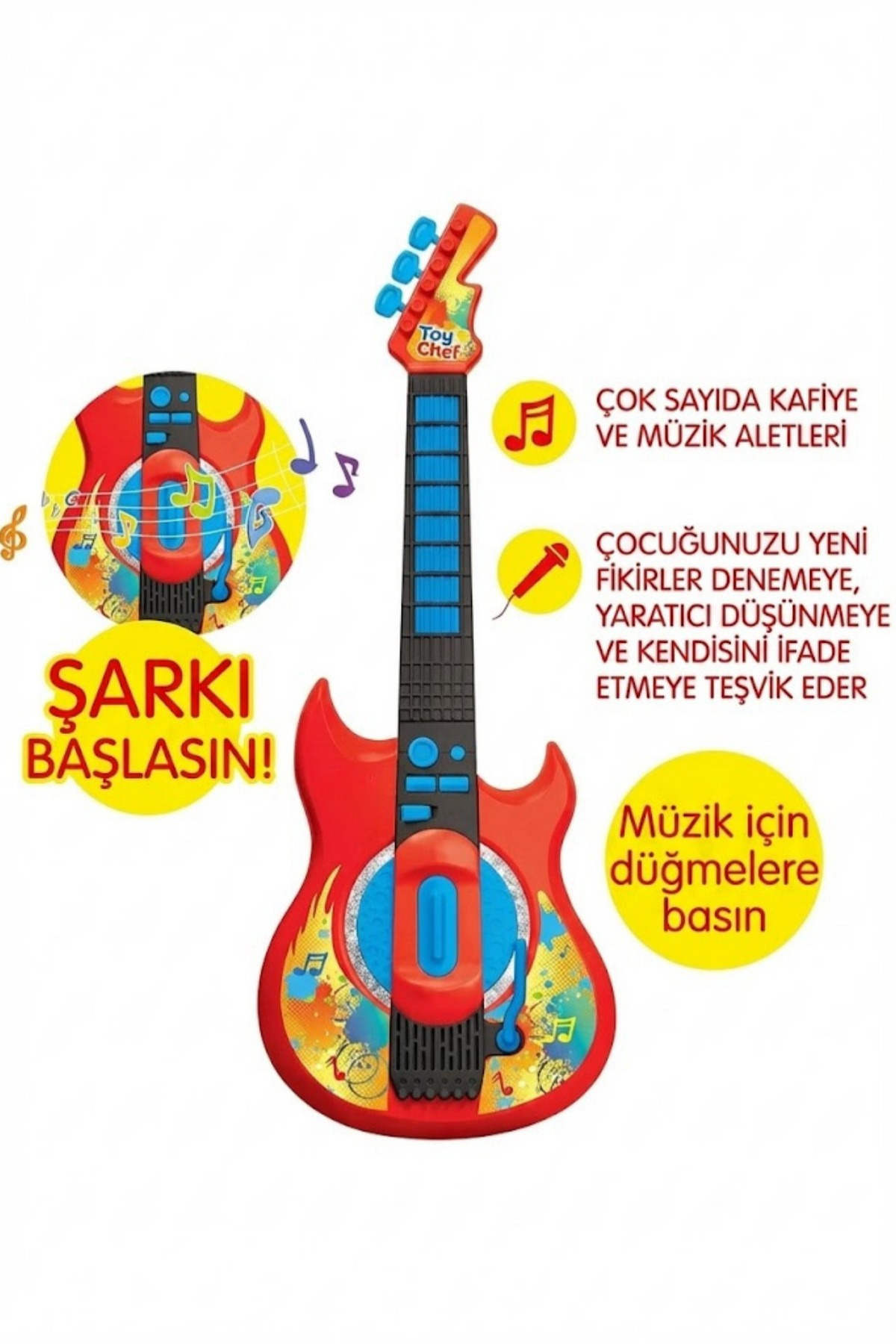 craftivio Müzikli Elektronik Rock Gitar - Askılı, Ses Efektli Eğitici Oyuncak Müzik Aleti fotoğrafı 5 (önizleme)