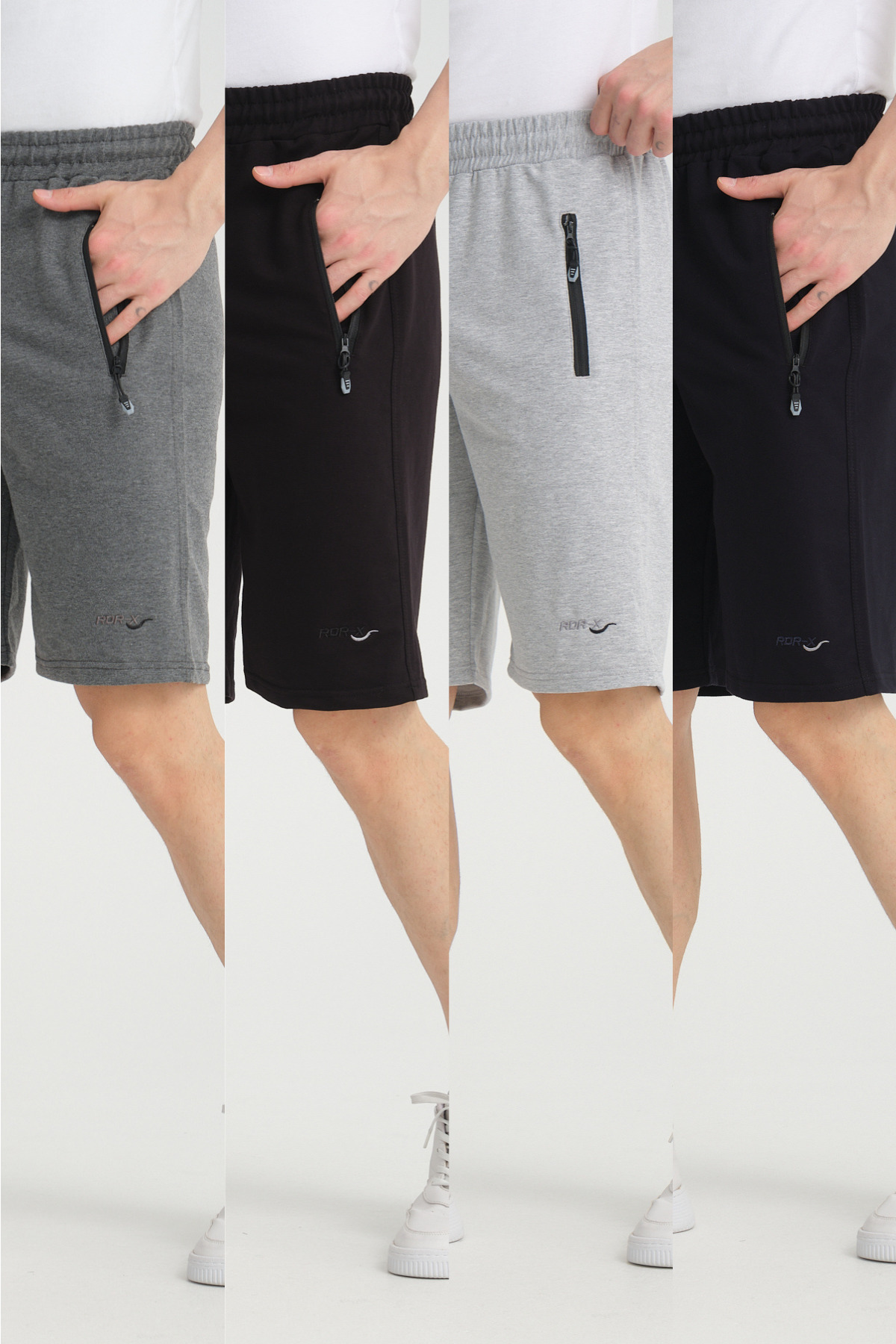 RDR-X  Erkek Siyah Lacivert Antrasit Gri Penye Kumaş 4'lü Bermuda Şort Paketi