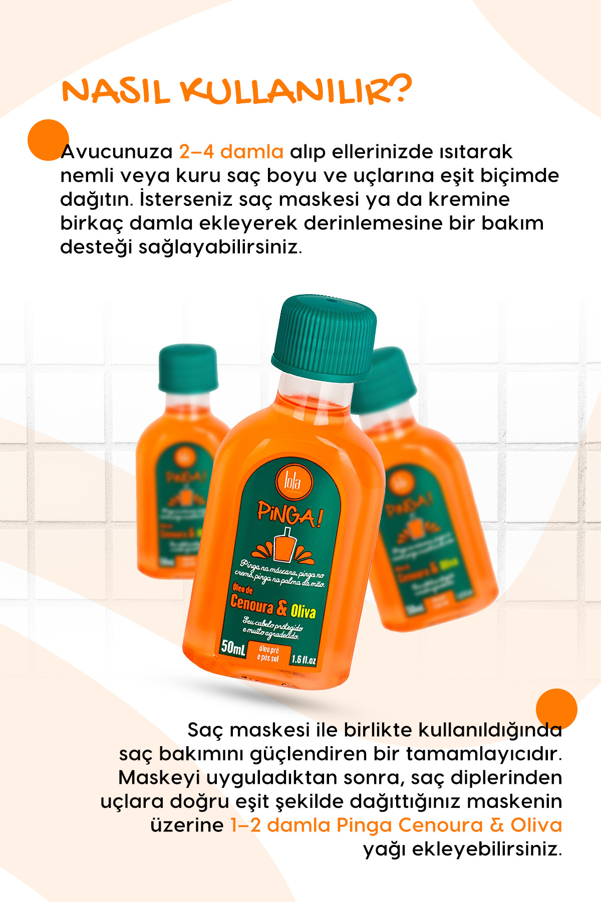 Pinga Havuç ve Zeytinyağı Saç Yağı, Saç Liflerini Güçlendirir, Elastikiyet ve Ekstra Parlaklık 50ml — 7899572810185 — تصویر 3 از 6
