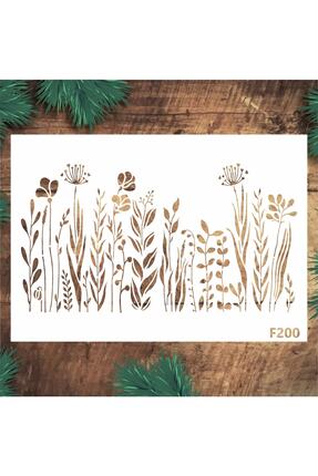 STENCİLTASARIM Stencil Tasarım F200 Kır Çiçekleri- Dekoratif Duvar, Eşya, Fay...