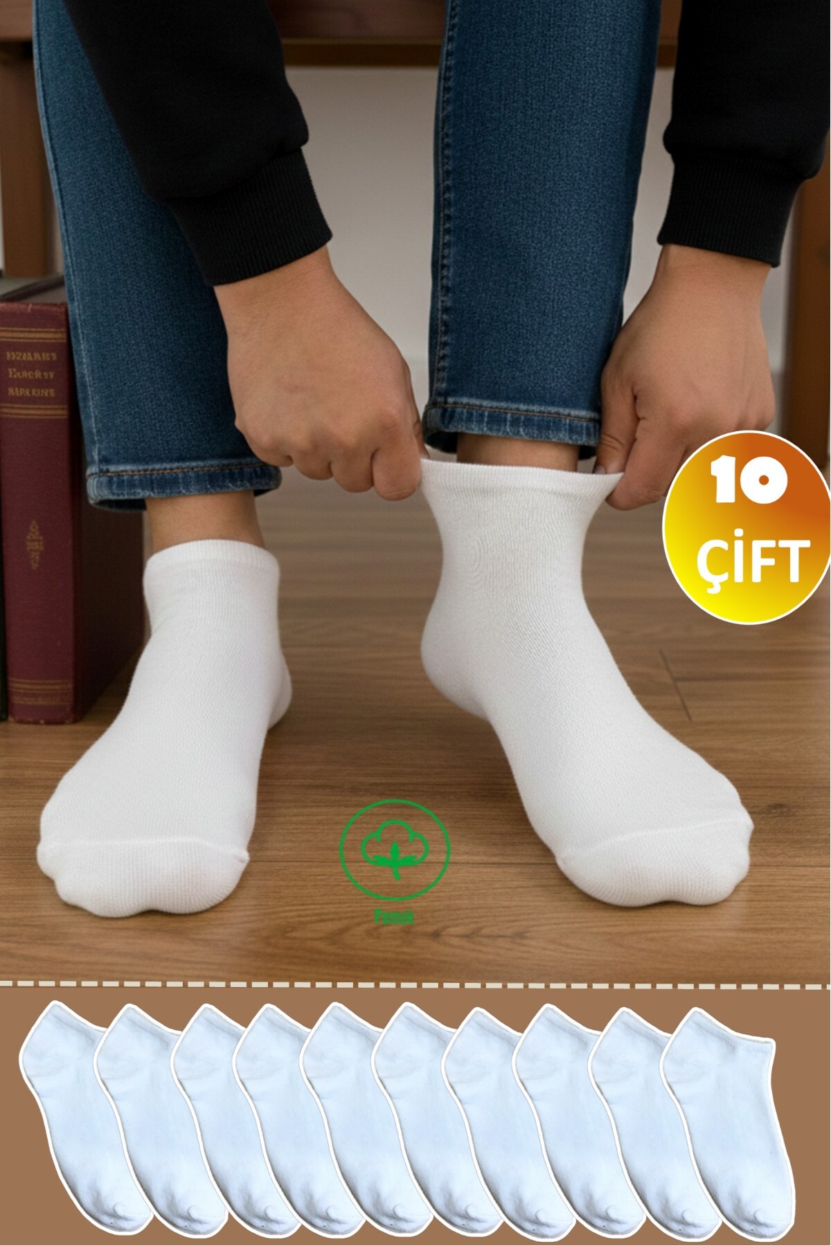 YASYAS  10 Çift Pamuklu Likralı Beyaz Unisex Patik Çorap