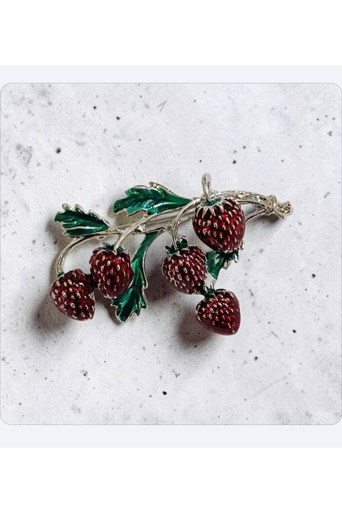 سنجاق سینه زنانه طرح خوشه توت فرنگی روی شاخه رنگ: نقره ای سایز: ۳.۷ * ۵ سانتی متر  سنجاق سینه ESJ