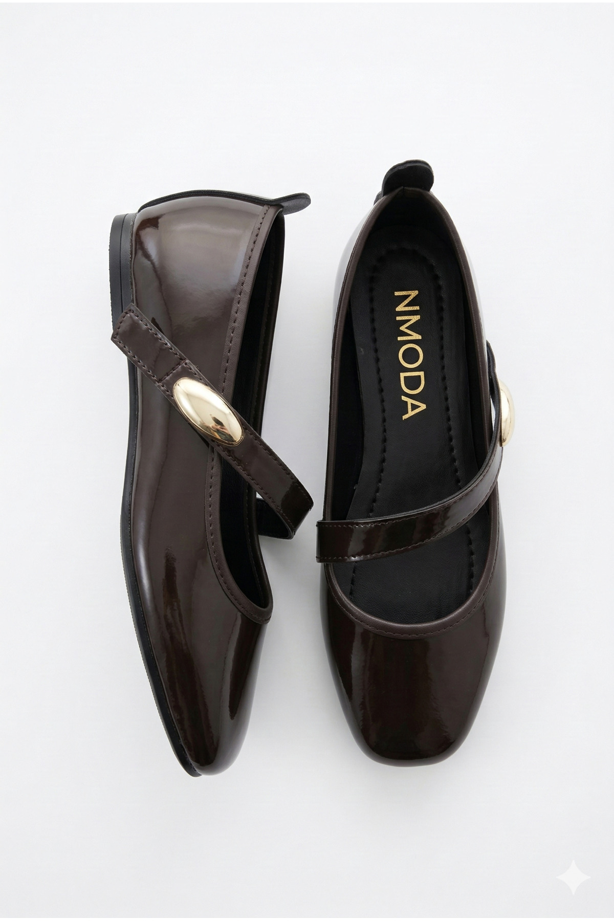 StWenn  Rugan Acı kahve Altın Tokalı Rugan Mary Jane Babet Şık Tokalı Ortopedik Taban Günlük Ayakkabı - Görsel 2