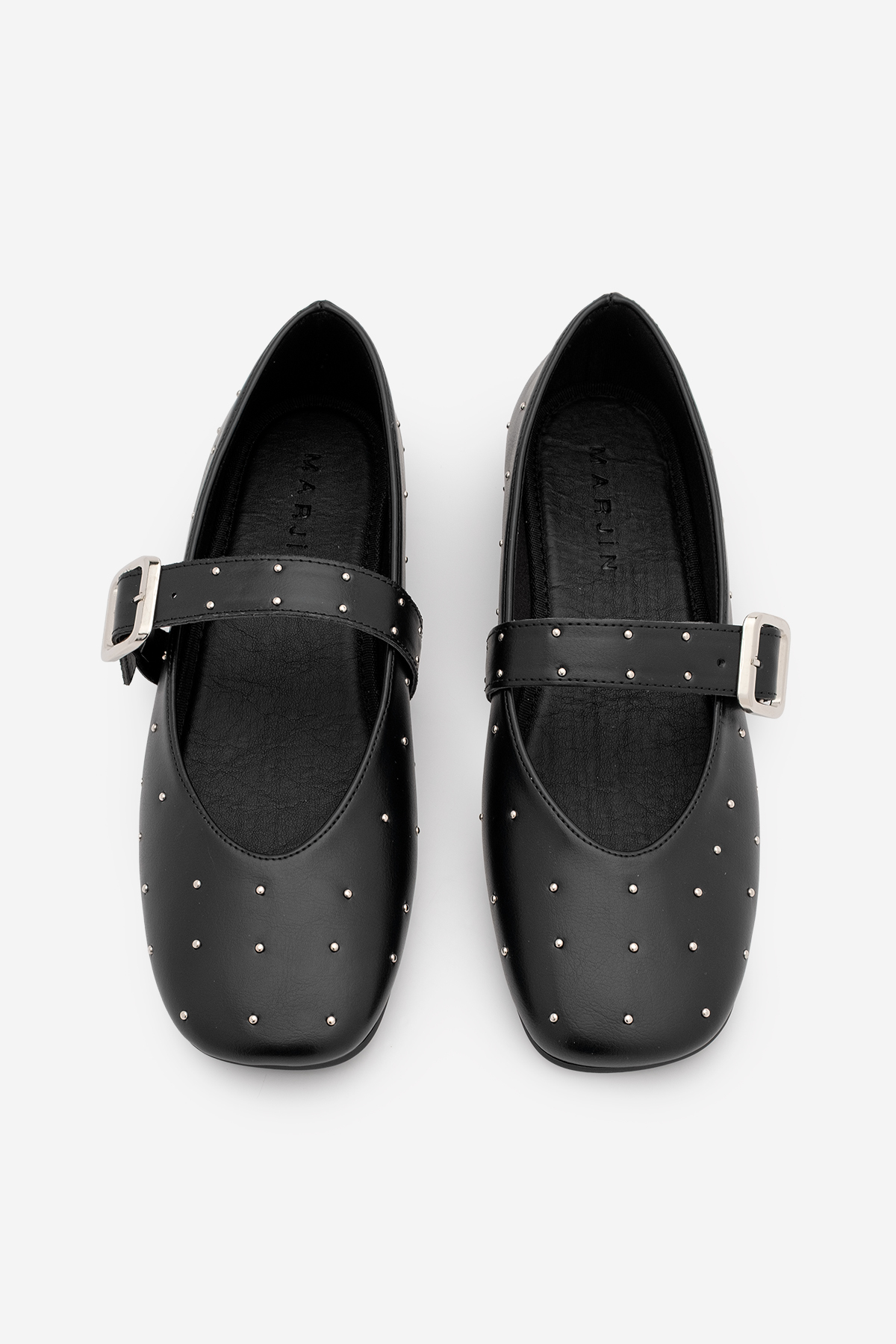 Marjin  Kadın Küt Burun Tokalı Zımbalı Babet Velona Siyah - Görsel 7