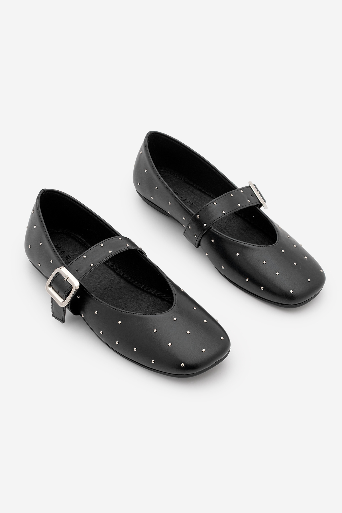 Marjin  Kadın Küt Burun Tokalı Zımbalı Babet Velona Siyah - Görsel 5