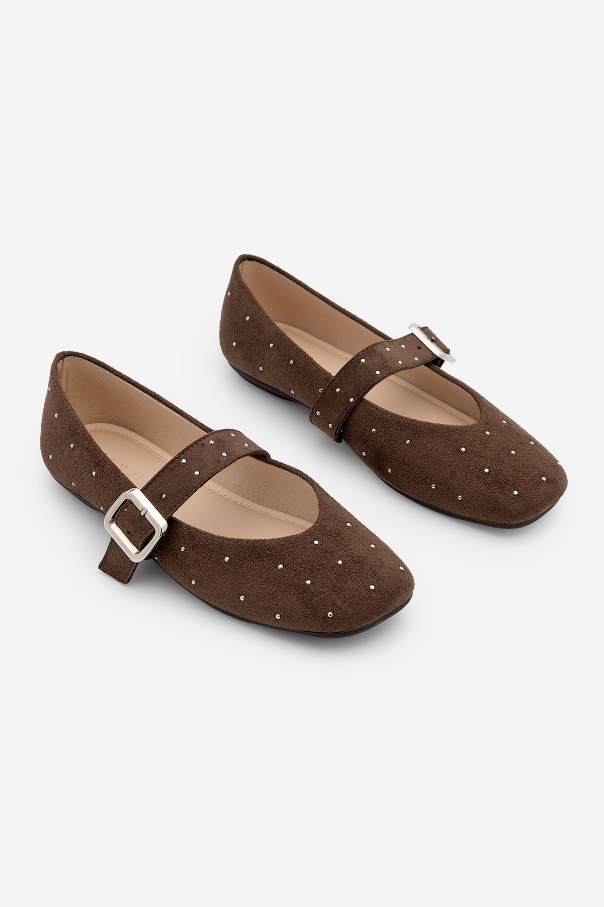 Marjin  Kadın Küt Burun Tokalı Zımbalı Babet Velona Kahve Süet - Görsel 5