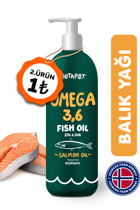 Metapet Kediler için Balık Yağı, Premium Norveç Somonu Yağı, Omega 3 ve 6, Yü...