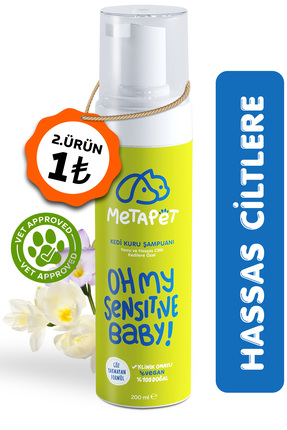 Metapet Hassas Ciltli Kediler Için Kuru Şampuan, Doğal Tüy Bakım Ürünü, Durul...